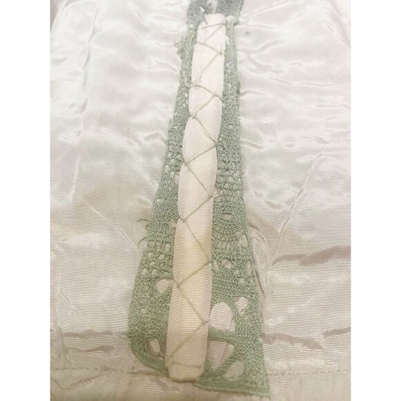 1950s Strapless Crochet Lace Peplum Top | Sage over Blush Satin, Sequins, Boned/ - Picture 9 of 10